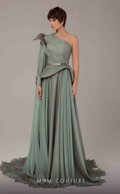 Mnm Couture E0097 Pleated Long Formal Evening Cape Dress In Green