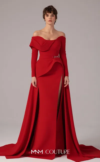 Mnm Couture E0099 Long Formal Peplum Overskirt Dress In Red