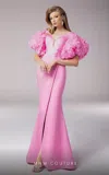 Mnm Couture F02824 Fitted Long Slit Floral Formal Evening Dress In Pink