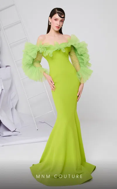 Mnm Couture F02850 Long Ruffle Mermaid Evening Formal Dress In Green