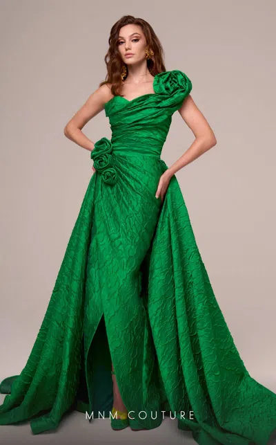 Mnm Couture F02877 Long Formal Rosette Overskirt Evening Dress In Green