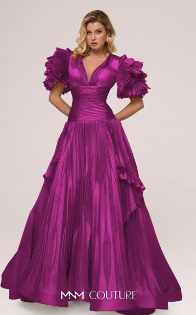 Mnm Couture F02885 Ruffle A Line Pleated Long Formal Dress In Purple