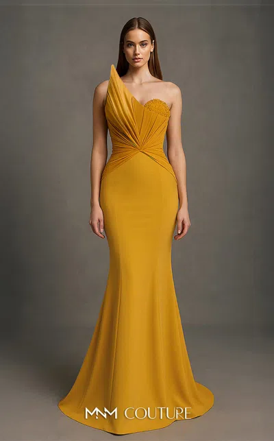 Mnm Couture F03100 Beaded Fitted Formal Long Prom Dress In Yellow