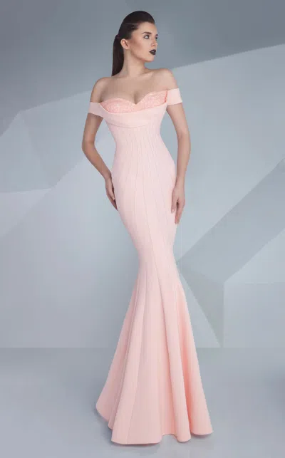 Mnm Couture G0592 Fitted Long Evening Gown Mermaid Formal Prom Dress In Pink