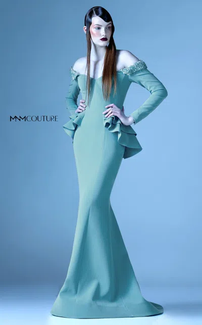 Mnm Couture G0936 Long Beaded Mermaid Layered Ruffle Formal Dress In Green