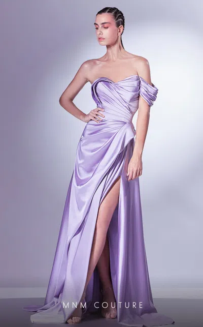 Mnm Couture G1329 Pleated Long Formal Slit Evening Prom Dress In Purple