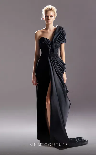 Mnm Couture G1507 Long Formal Slit  Evening Dress In Black