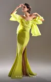 Mnm Couture G1508 Long Slit Ruched Formal Evening Dress In Green