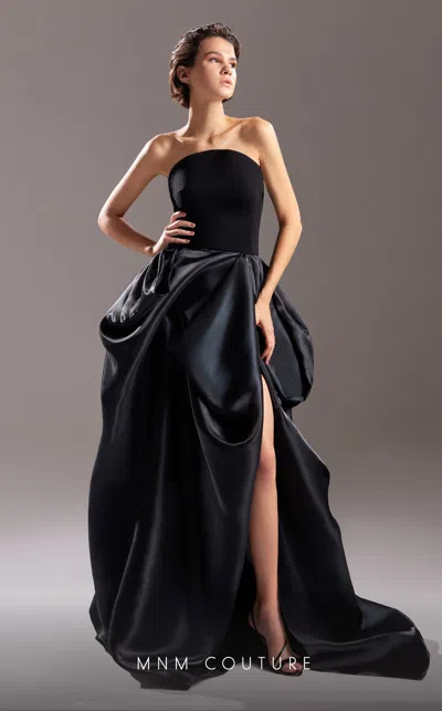 Mnm Couture G1509 Long Formal Fitted Slit Prom Dress In Black