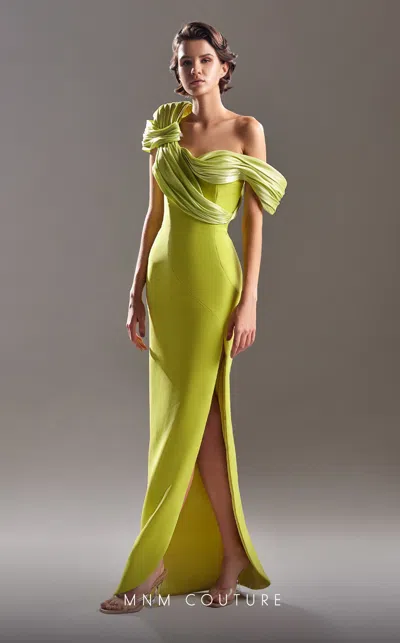 Mnm Couture G1518 Fitted Ruched Long Slit Formal Dress In Multi