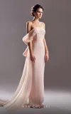 Mnm Couture G1520 Fitted Ruched Bow Long Formal Dress In Pink