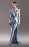 Mnm Couture G1529 Long Evening Gown Pleated Slit Formal Dress In Blue