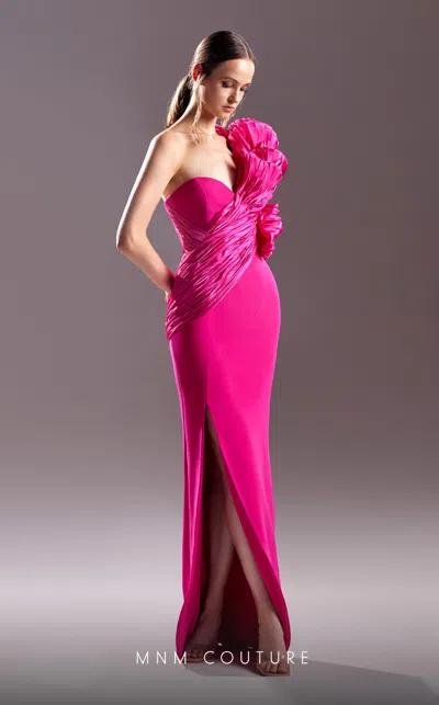 Mnm Couture G1530 Long Fitted Ruched Formal Evening Dress In Pink
