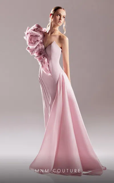 Mnm Couture G1532 A Line Overskirt Long Ruffle Formal Dress In Pink