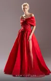 Mnm Couture G1533 A Line Long Ruched Slit Formal Prom Dress In Red