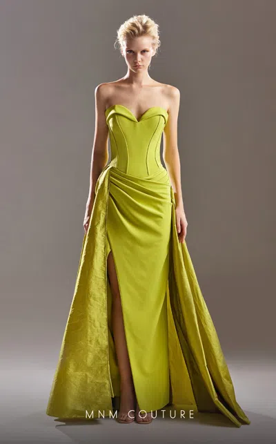 Mnm Couture G1534 Overskirt Long Formal Fitted Evening Dress In Green