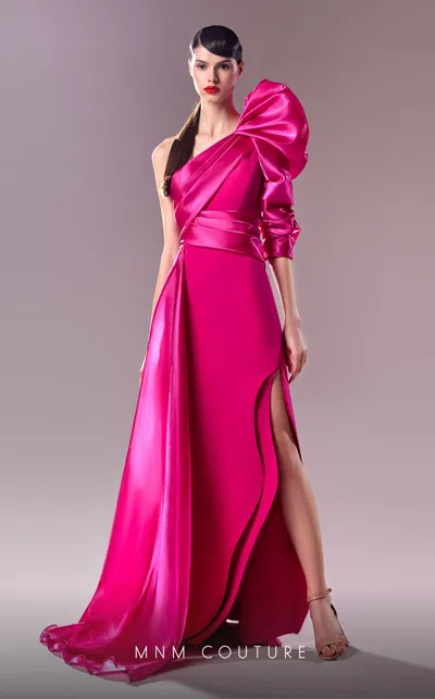 Mnm Couture G1601 Long Slit A Line Overskirt Formal Evening Dress In Pink