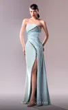Mnm Couture G1608 Fitted Long Formal Overskirt Slit Prom Dress In Blue