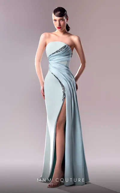 Mnm Couture G1608 Fitted Long Formal Overskirt Slit Prom Dress In Blue