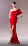 Mnm Couture G1612 Long Formal Ruffle Slit Evening Dress In Red