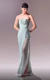 Mnm Couture G1613 Long Formal Beaded Mesh Prom Dress In Blue