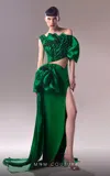 Mnm Couture G1614 Ruffle Evening Gown Slit Formal Prom Dress In Green