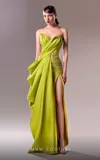 Mnm Couture G1630 Long Formal 3d Pleated Slit Beaded Porm Dress In Green