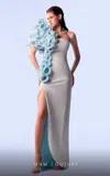 Mnm Couture G1706 Fitted Long Formal 3d Flower Evening Prom Dress In Blue