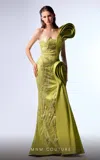 Mnm Couture G1712 Pleated Long Formal Beaded Mermaid Prom Dress In Green