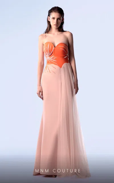 Mnm Couture G1717 Fitted Long Formal Beaded  Prom Dress In Orange