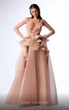 Mnm Couture G1723 A Line Long Formal Ruffled Peplum Evening Prom Dress In Pink