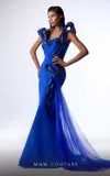 Mnm Couture G1728 Mermaid Long Formal Metallic Ruffled Evening Dress In Blue