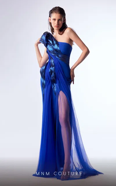 Mnm Couture G1731 Fited Long Mermaid Formal Metallic Prom Dress In Blue
