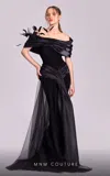 Mnm Couture G1806 Long Formal Overskirt Feather Evening Dress In Black