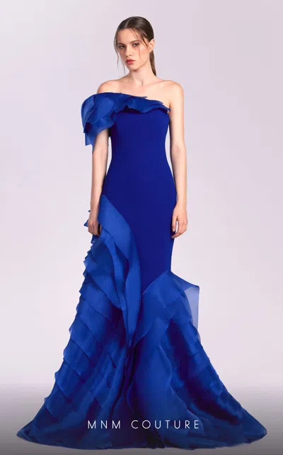 Mnm Couture G1810 Ruffle Fitted Formal Long Evening Dress In Blue