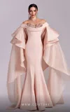 Mnm Couture G1814 Mermaid Formal Long Evening Ruffled Cape Dress In Pink