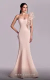 Mnm Couture G1821 Mermaid Long Formal 3d Ribbed Lace Prom Dress In Pink