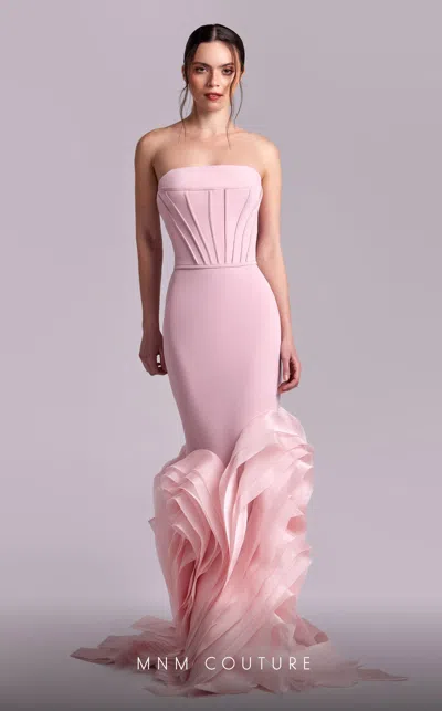 Mnm Couture G1825 Mermaid Long Formal Ruffle Prom Dress In Pink