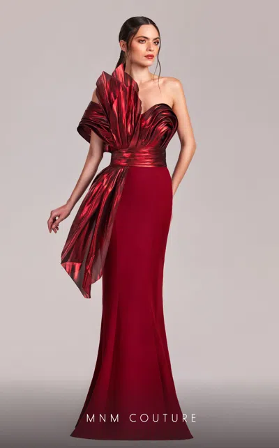 Mnm Couture G1832 Long Mermaid Formal Metallic Ruffle Evening Dress In Red