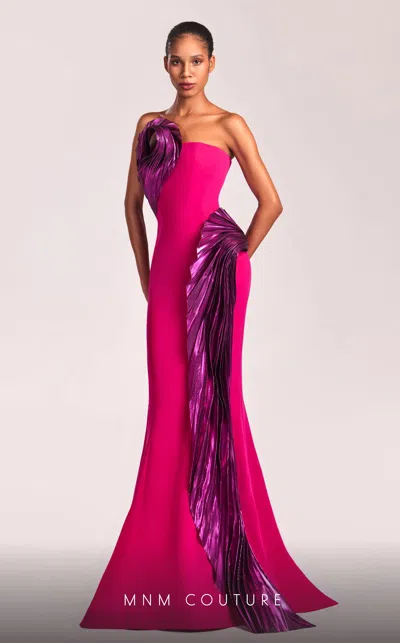Mnm Couture G1838 Long Mermaid Metallic Formal Prom Dress In Pink