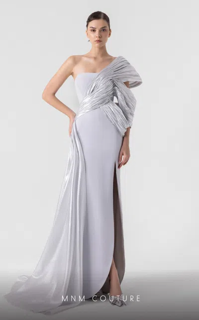 Mnm Couture G1907 Formal Long Pleated Prom Dress In Silver
