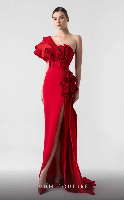 Mnm Couture G1909 Floral Applique Long Formal Prom Dress In Red
