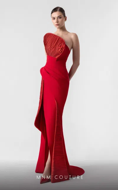 Mnm Couture G1924 Pleated Long Formal Prom Dress In Red