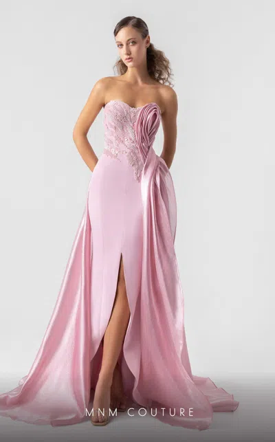 Mnm Couture G1937 Fitted Lace Long Formal Prom Dress In Pink