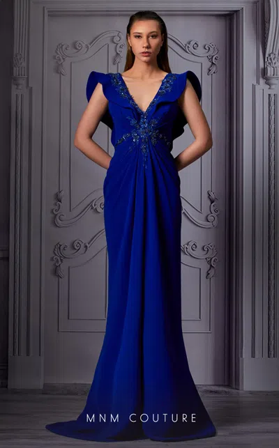 Mnm Couture K3844 Long Formal Pleated Evening Dress In Blue