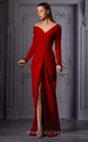Mnm Couture K3849 Fitted Slit Formal Long Sleeve Evening Dress In Red