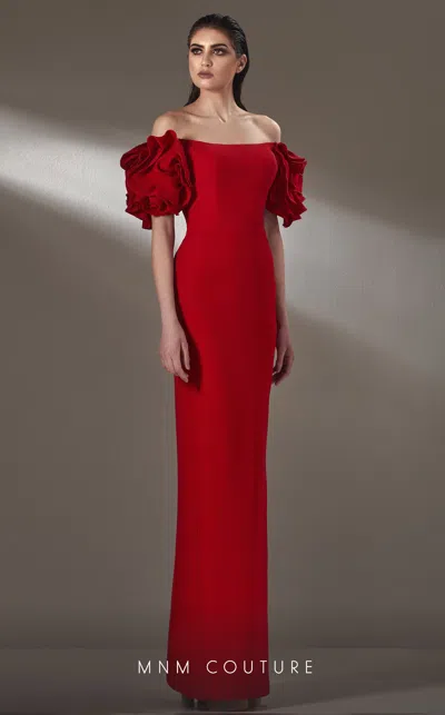 Mnm Couture K3875 Long Formal Ruffle Sleeve Evening Dress In Red