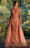 Mnm Couture K3917 Long Beaded Fitted Overskirt Formal Evening Dress In Pink