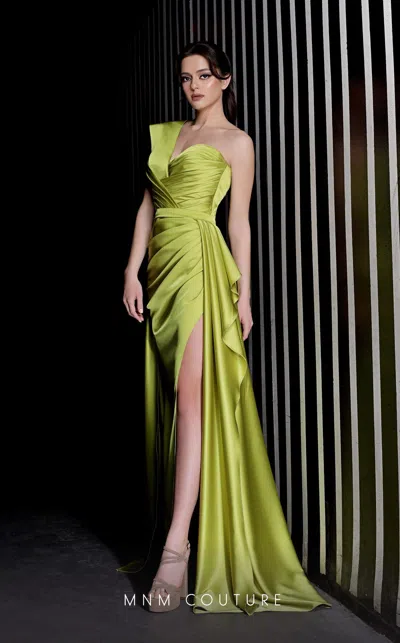 Mnm Couture K3979 Long A Line Formal Pleated Slit Prom Dress In Green