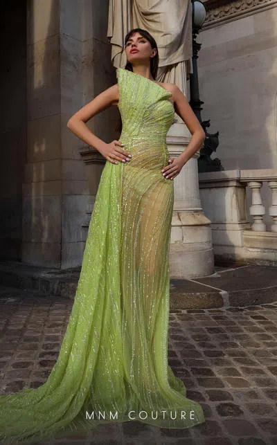 Mnm Couture K4014 Fitted Long Beaded Evening Formal Prom Dress In Green